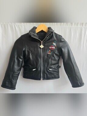 🏍 Kids Harley-Davidson Vegan Leather Motorcycle Jacket With Floral Embroidery
